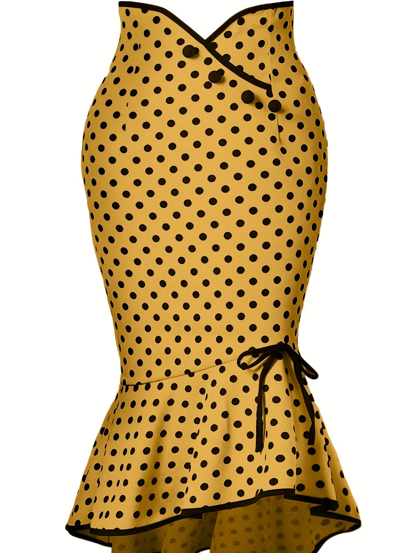 Polka Dot Bodycon Button Lace Up Skirts, Sexy Mature Fishtail Party Skirts, Women's Clothing - Daisan Mart