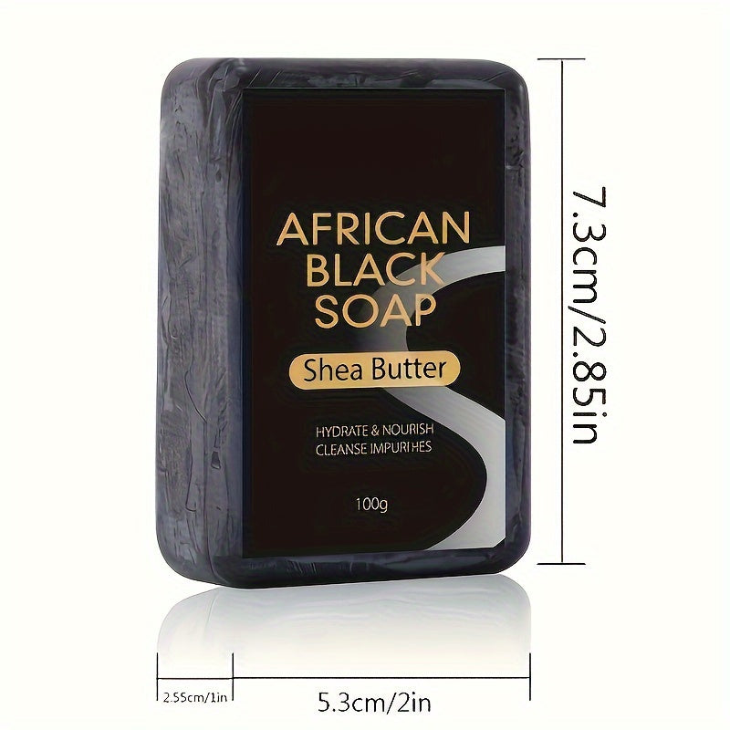 African Black Soap with Shea Butter, 100g - Moisturizing Cleanser for Clear Skin, Paraben-Free, Unscented, Ideal for Face & Body, All Skin Types, Hydrating & Nourishing Bar Soap, Skin Hydration|Natural Soap Bar|Moisturizing S
