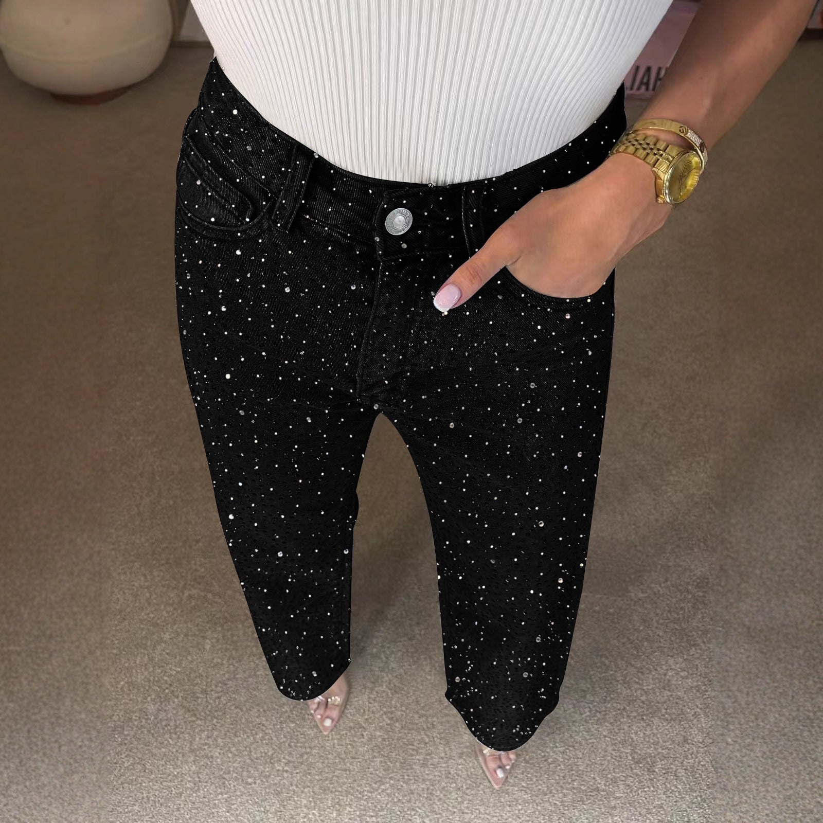 Women'S High Waist Straight Leg Jeans - Non-See-Through Stretchy Denim Pants, Classic Five-Pocket Design, All-Season Everyday &amp; Formal Jeans for Women, Ladies Jeans, Versatile Clothing, Durable Fabric, Casual Wear, Street Sty