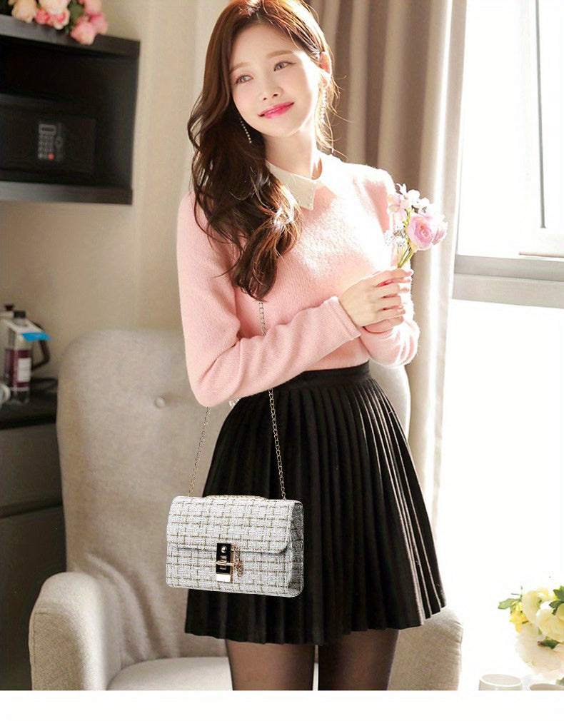 Túi Xách Nữ Dây Xích Thanh Lịch Phong Cách Tweed