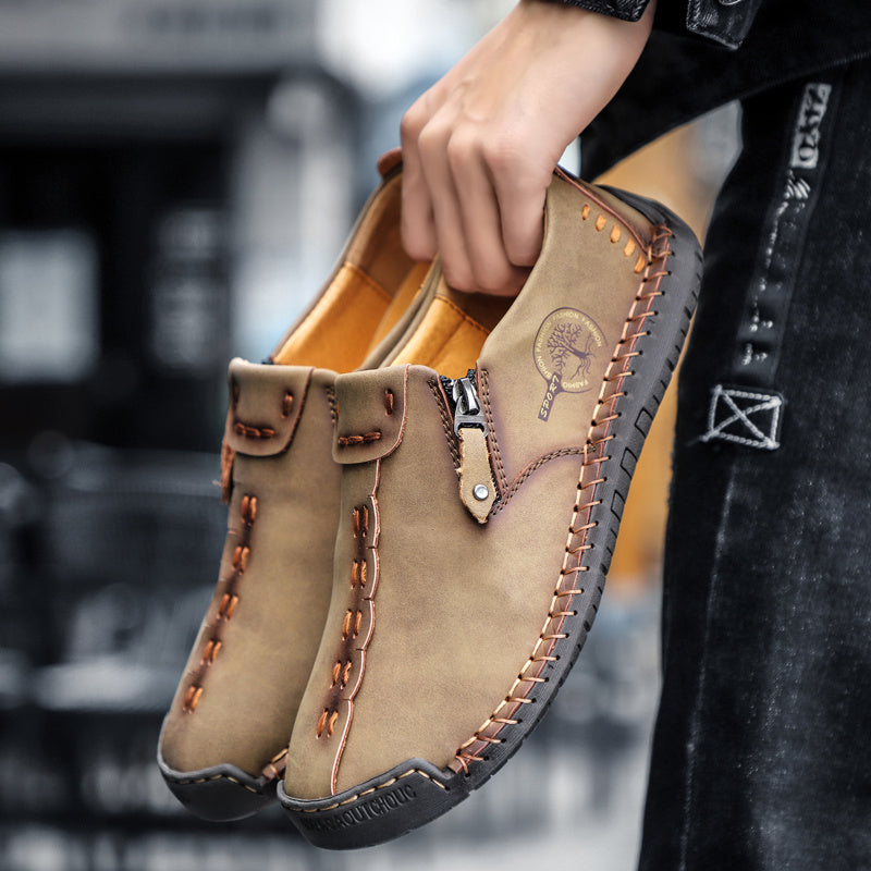 Giày Lười Nam Vintage Da Tổng Hợp Cổ Điển Thủ Công