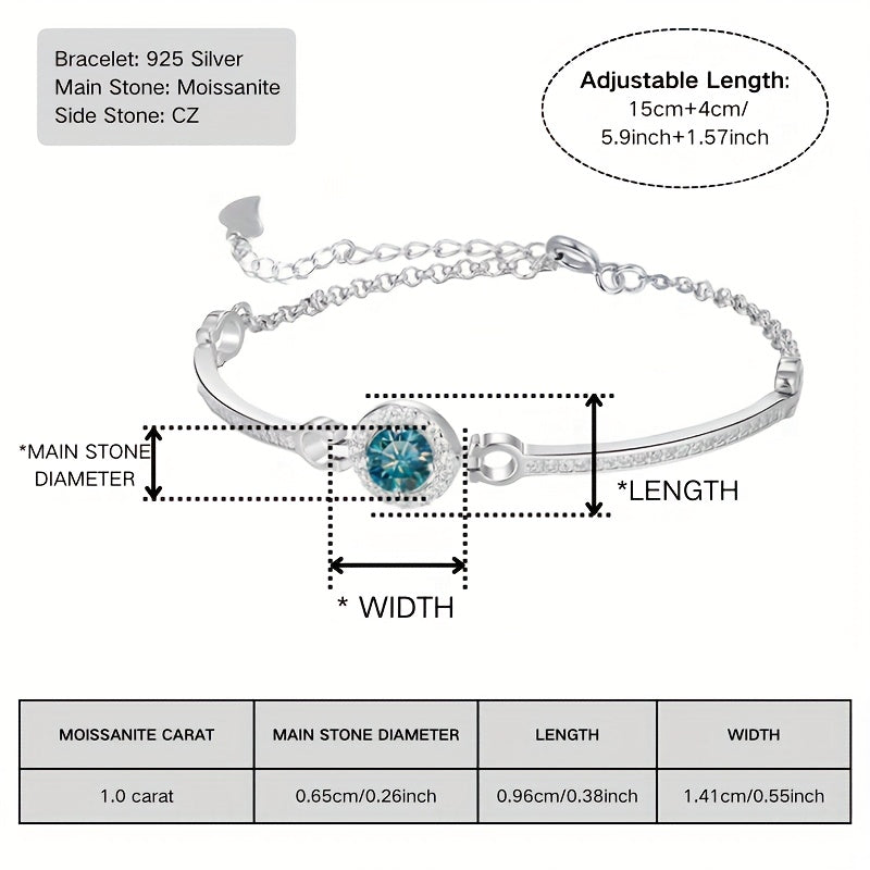 1 Carat Moissanite Turquoise Bracelet - Exquisite 925 Silver
