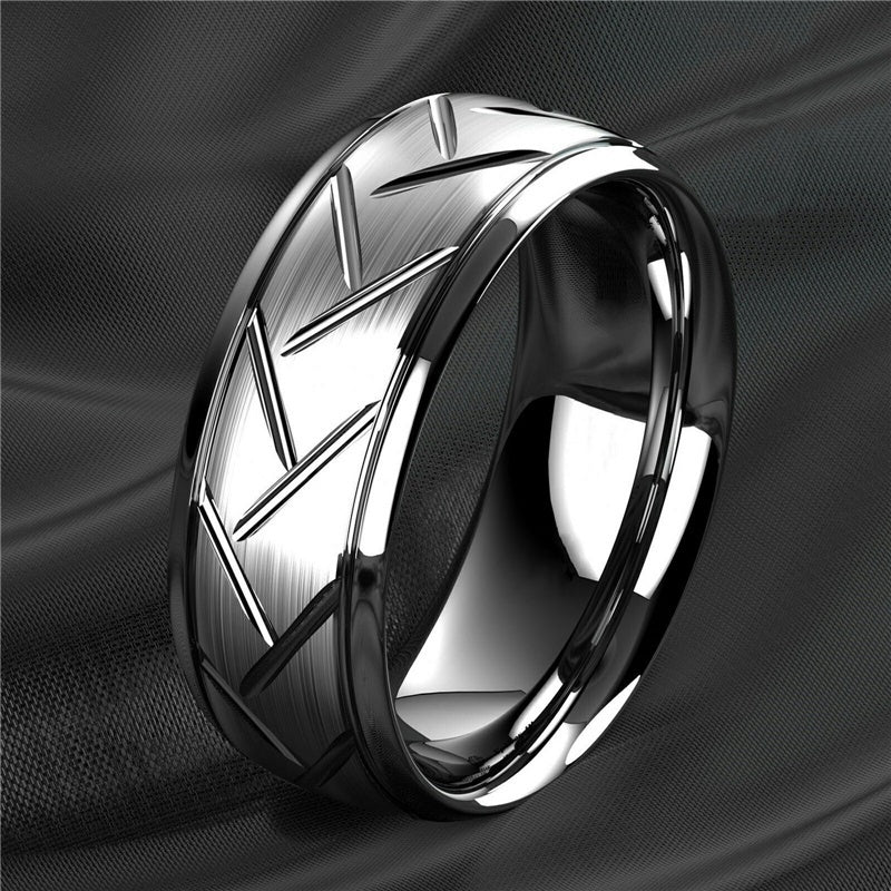 Nhẫn Nam Titan Đen 8MM Rãnh Dây Thép Thời Trang - Daisan Mart