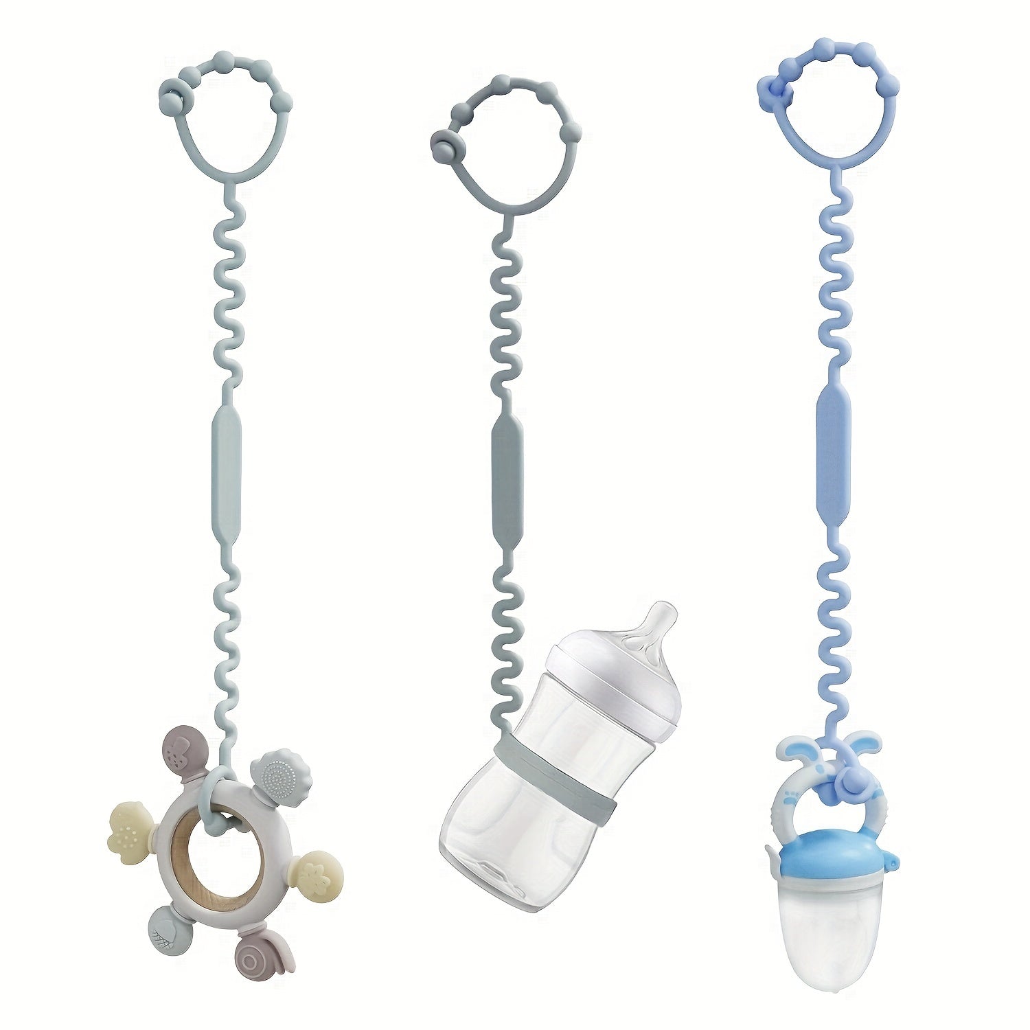 3-Pack BPA-Free Silicone Safety Straps for Babies: Secure Teething, Sippy Cups, & Accessories on Strollers, High Chairs, Car Seats - Daisan Mart