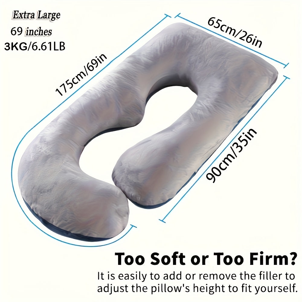 69/60 Inch J-Shape Maternity Full Body Pregnancy Pillow - Ergonomic Back &amp; Leg Support with Removable Velvet Cover, Machine Washable, More Filling, Durable Fabric for Side/Back Sleepers, Ideal for Women'S Sleep Aid &amp; Home Dec