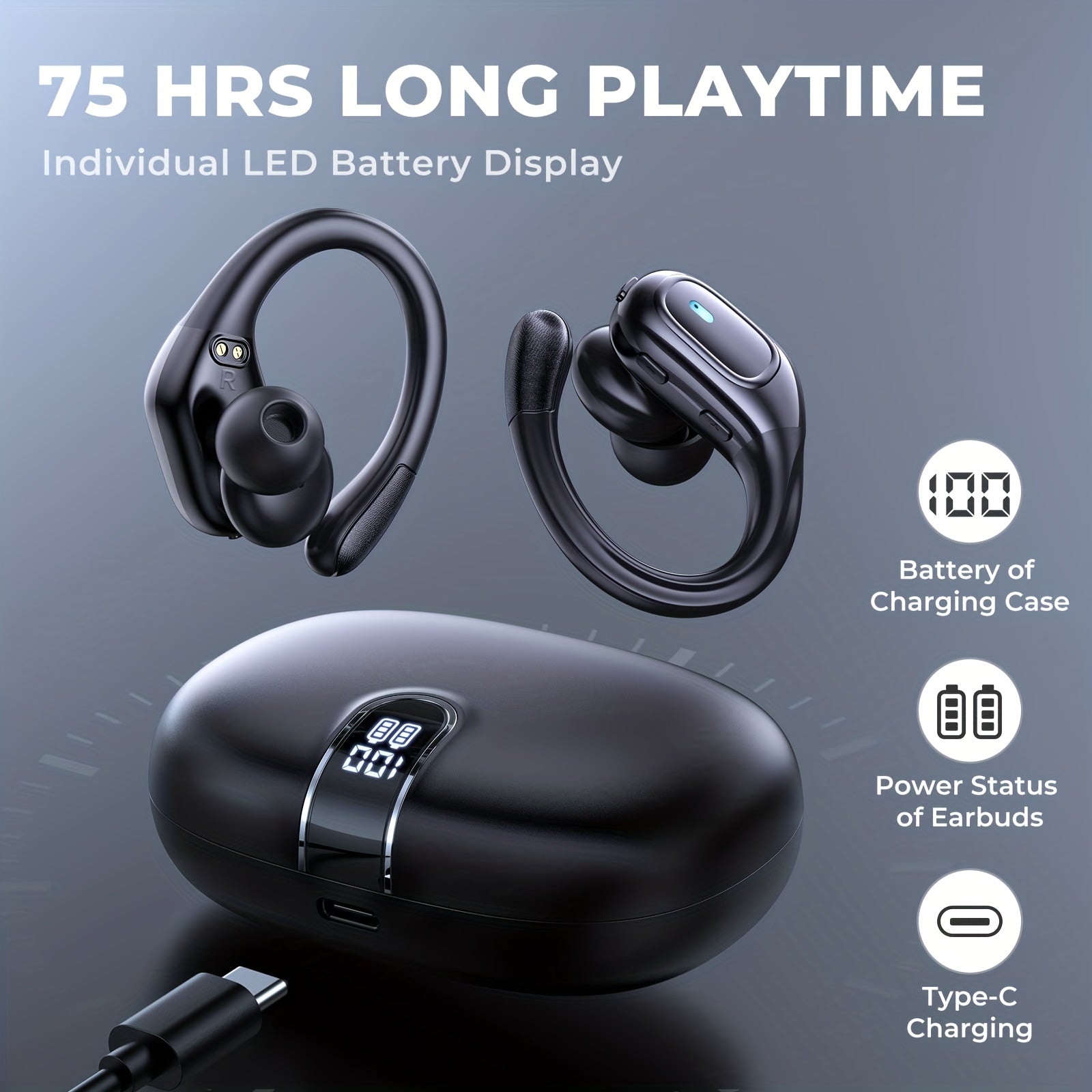 LIFEBEE Wireless Sports Headphones, Noise Cancelling, LED