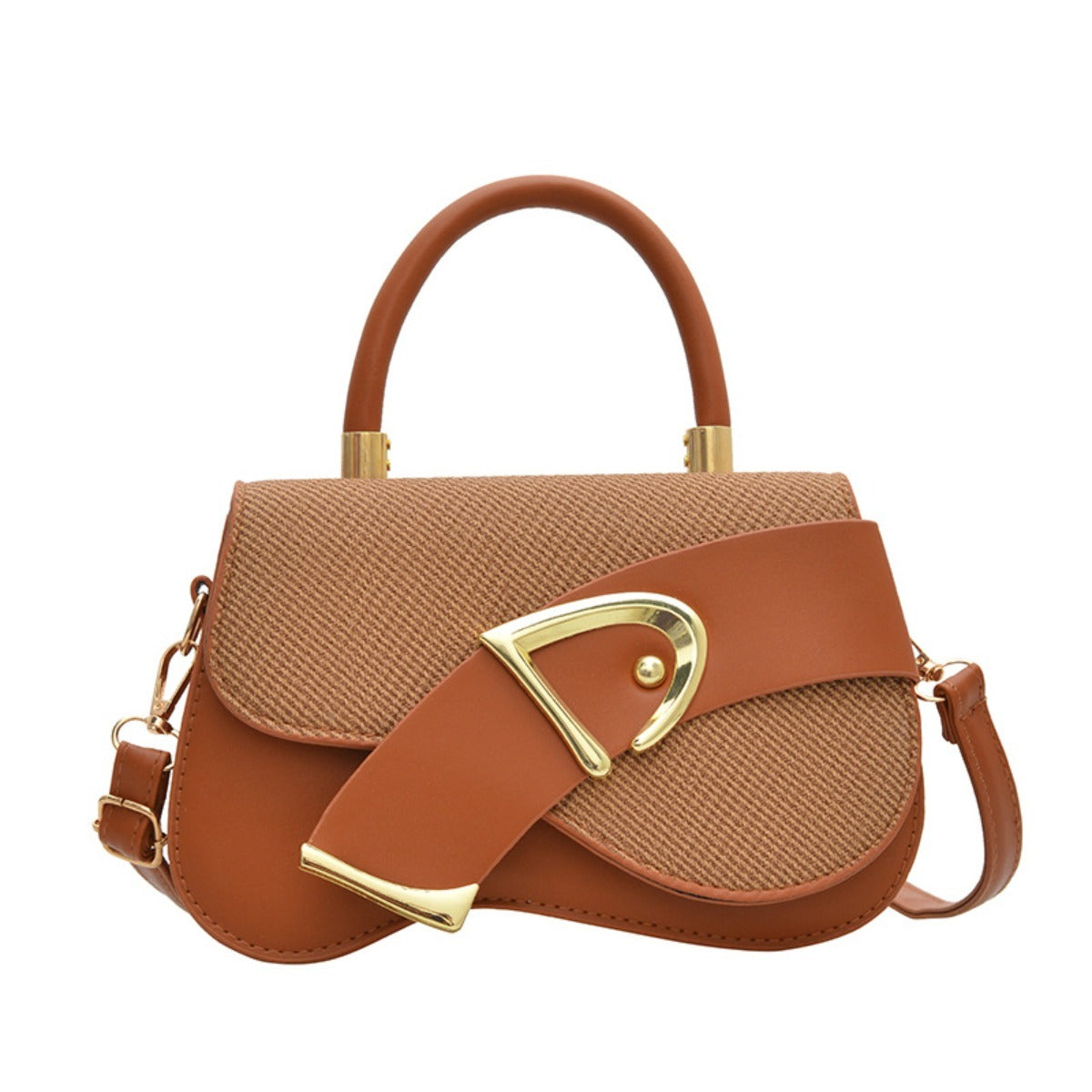 Women's Crossbody Bag - Gold Lock, Compact, Luxurious