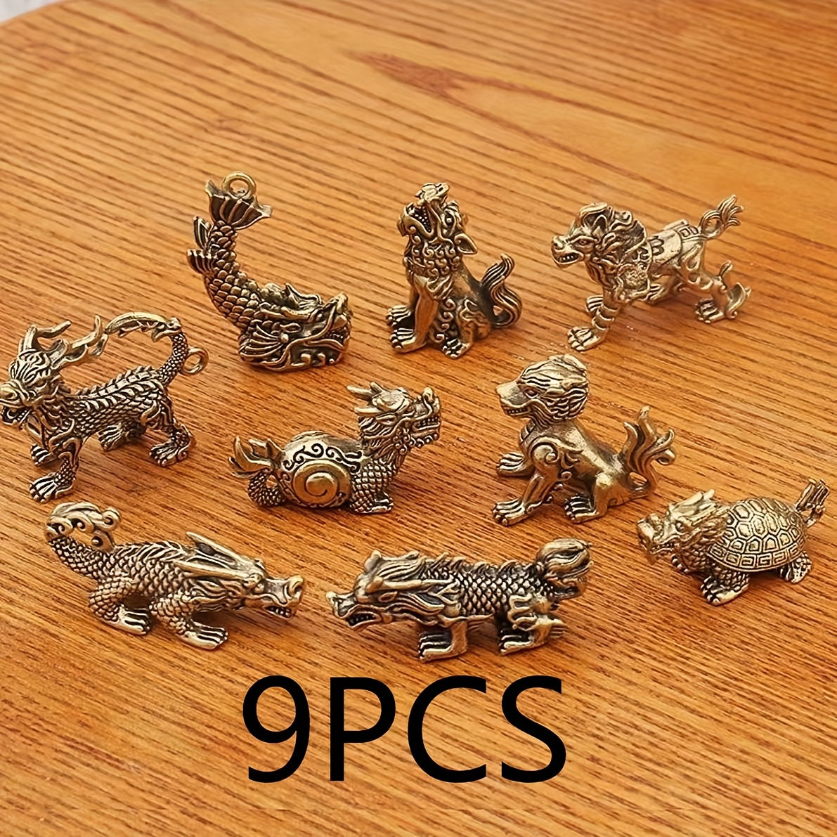 Vintage Brass 9pcs Dragon Nine Sons Ornaments Set, Dinosaur Theme Decor for Home, Office, Coffee Shop, Restaurant, Ideal Birthday Gift & Souvenir, No Electricity Needed for Christmas, Halloween Decorations, Fall Home Decor Co