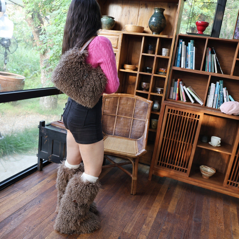 Women's Faux Wool Handbag - Soft &amp; Elegant Crossbody Bag