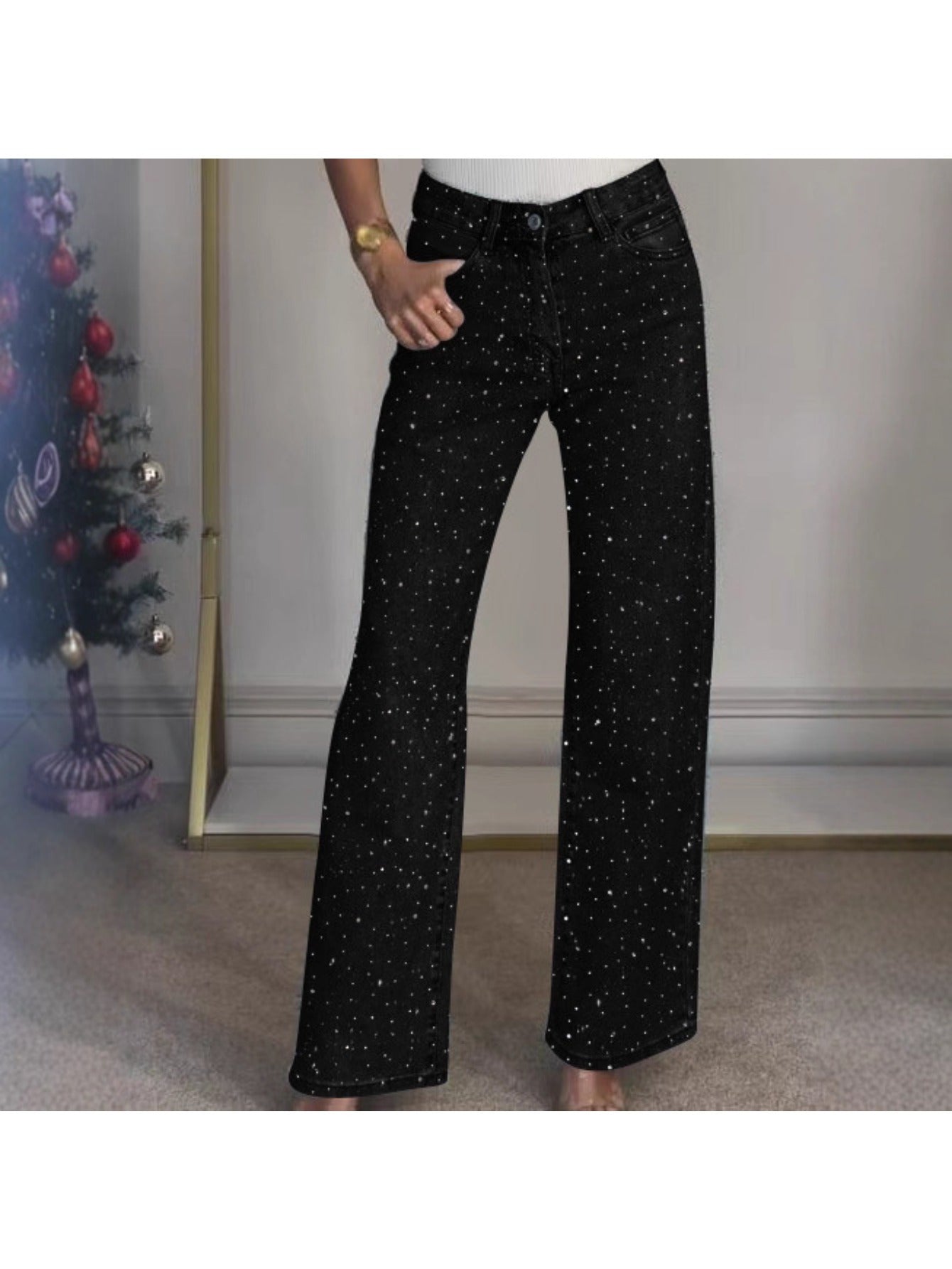 Women'S High Waist Straight Leg Jeans - Non-See-Through Stretchy Denim Pants, Classic Five-Pocket Design, All-Season Everyday &amp; Formal Jeans for Women, Ladies Jeans, Versatile Clothing, Durable Fabric, Casual Wear, Street Sty