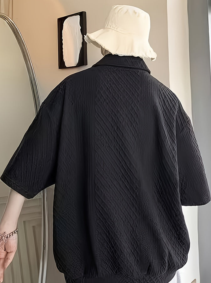 Áo Golf Nam Dáng Rộng, Họa Tiết Hình Học, Tay Ngắn