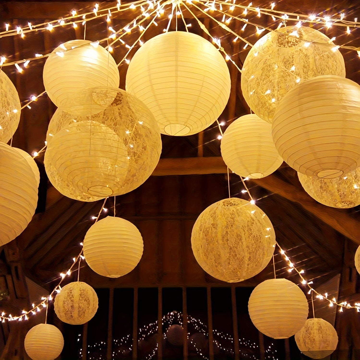 [20pcs Paper Lanterns] 20pcs White Paper Lanterns, Paper Pendant Lampshade | 10cm 15cm 20cm 25cm (5pcs Each), Painted Folded White Graffiti Paper Lamp Decoration, 2024 New Year Celebration