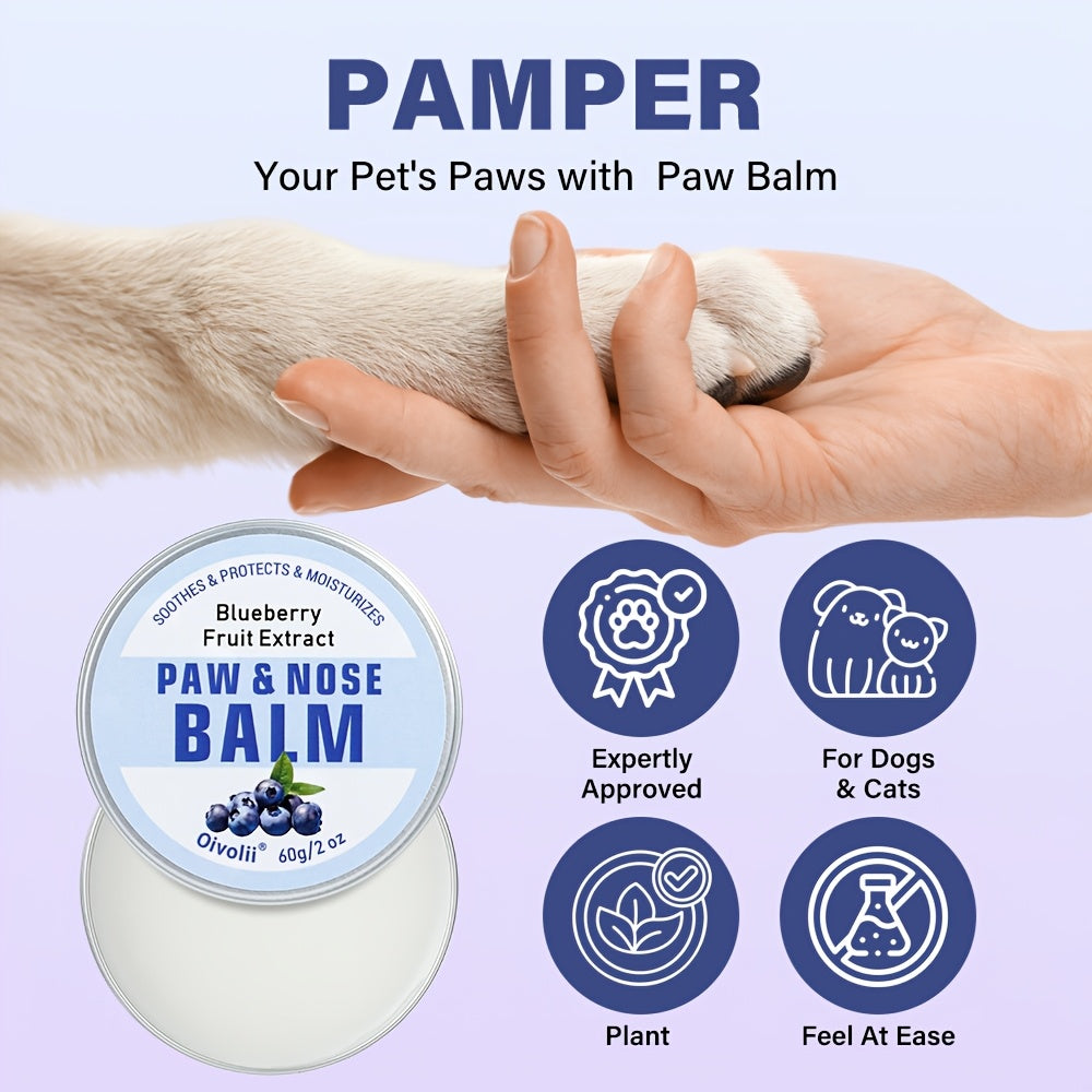 Natural Dog Paw Balm With Blueberry - Protects Paws From Hot Pavement, Wax For Dry Paws & Nose, Canine Paw Moisturizer For Cracked Paws, Cream Butter With Blueberry Scent For Cats & Dogs, Paw Protectors (2 OZ)