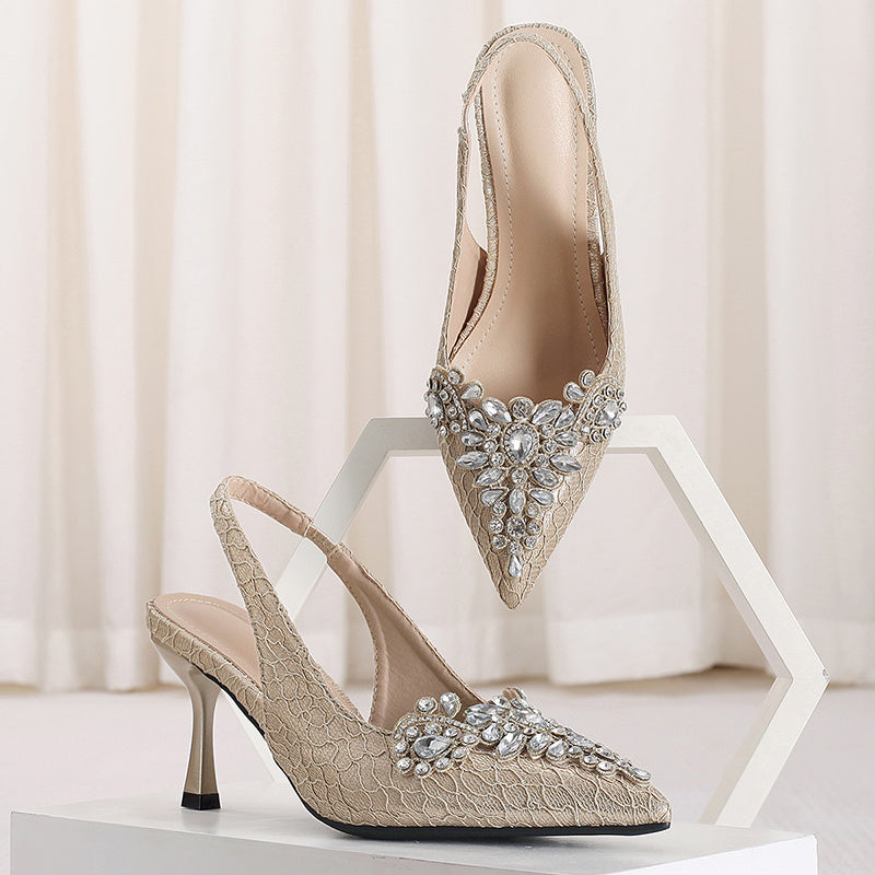 Women's High Heels with Rhinestones and Adjustable Straps