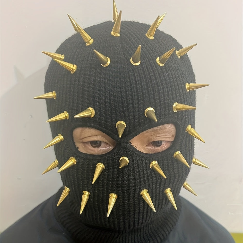 Street heavy industry bullet personality hip-hop rock punk style three-hole knitted headgear trendy net red masked hat