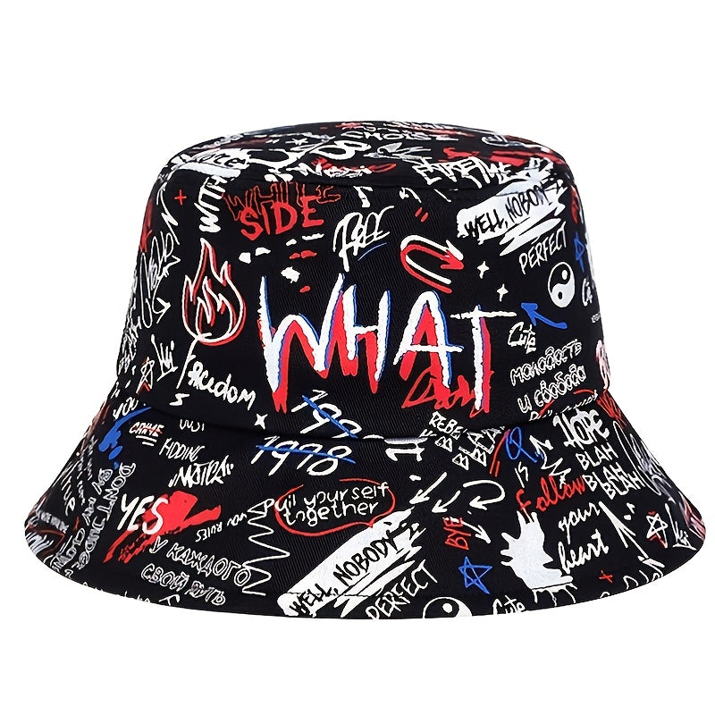 Mũ Bucket Nam What Graffiti Đen Phong Cách Streetwear