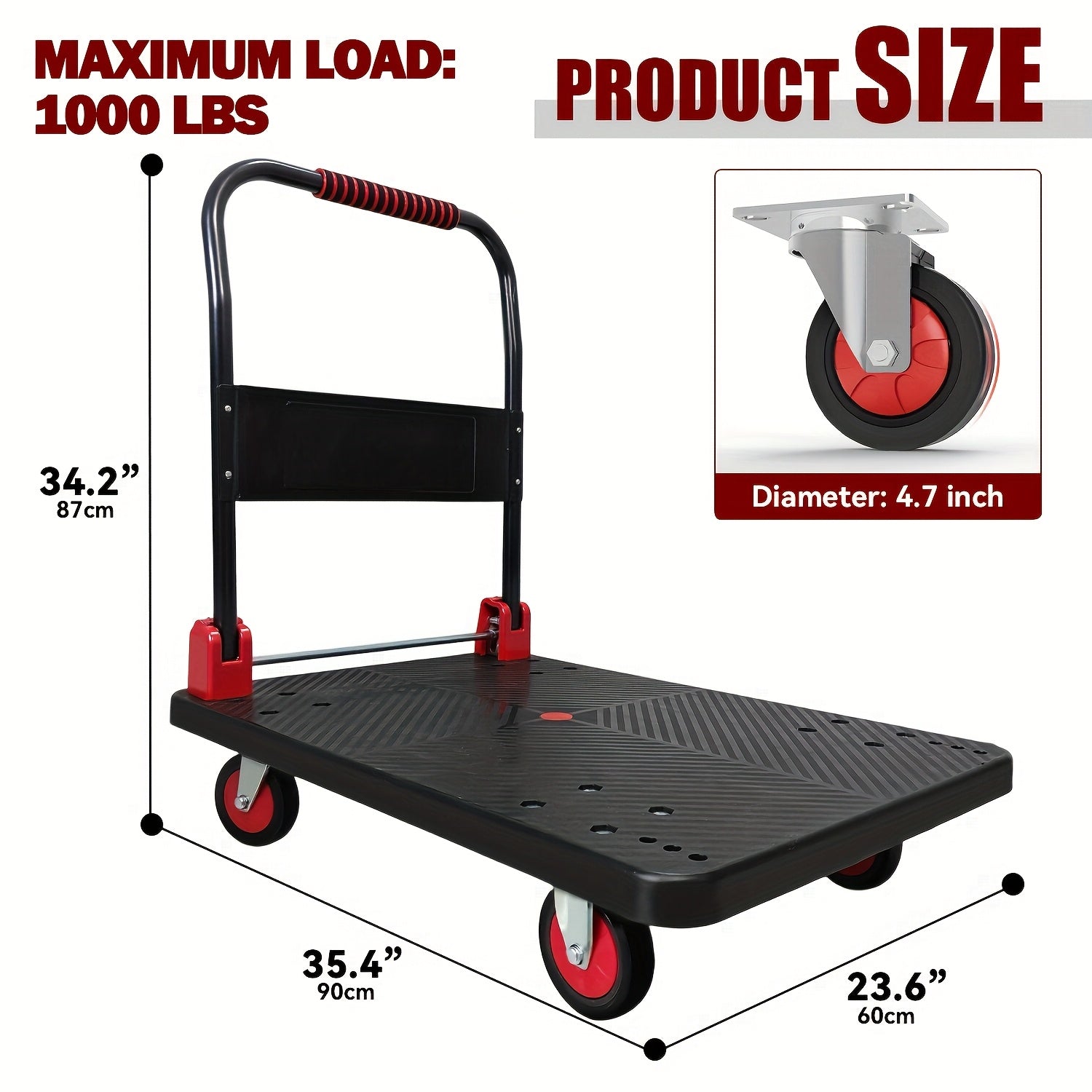 Collapsible Platform Trolley with Strong Load-bearing Capacity, A Multi-functional And Practical Flatbed Cart with 360° Rotating Silent Rubber Tires, Made Of Plastic Material, Heavy Duty Cart, Warehouse Trolley, Spacesaving