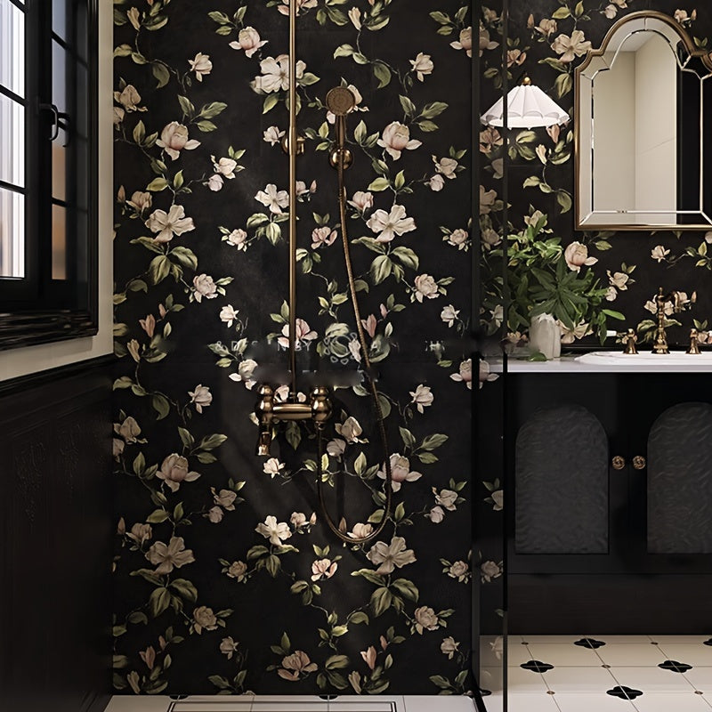 Luxurious Black Waterproof Pre-Painted Floral Wallpaper