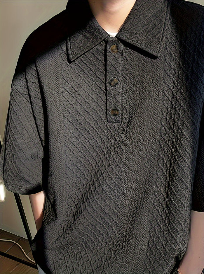 Áo Golf Nam Dáng Rộng, Họa Tiết Hình Học, Tay Ngắn