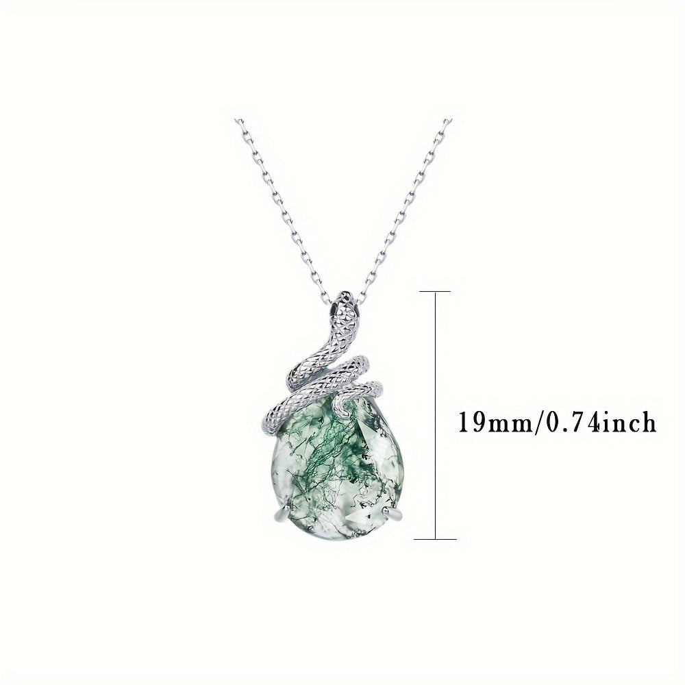 Vintage Elegant 925 Silver Moss Snake Pendant