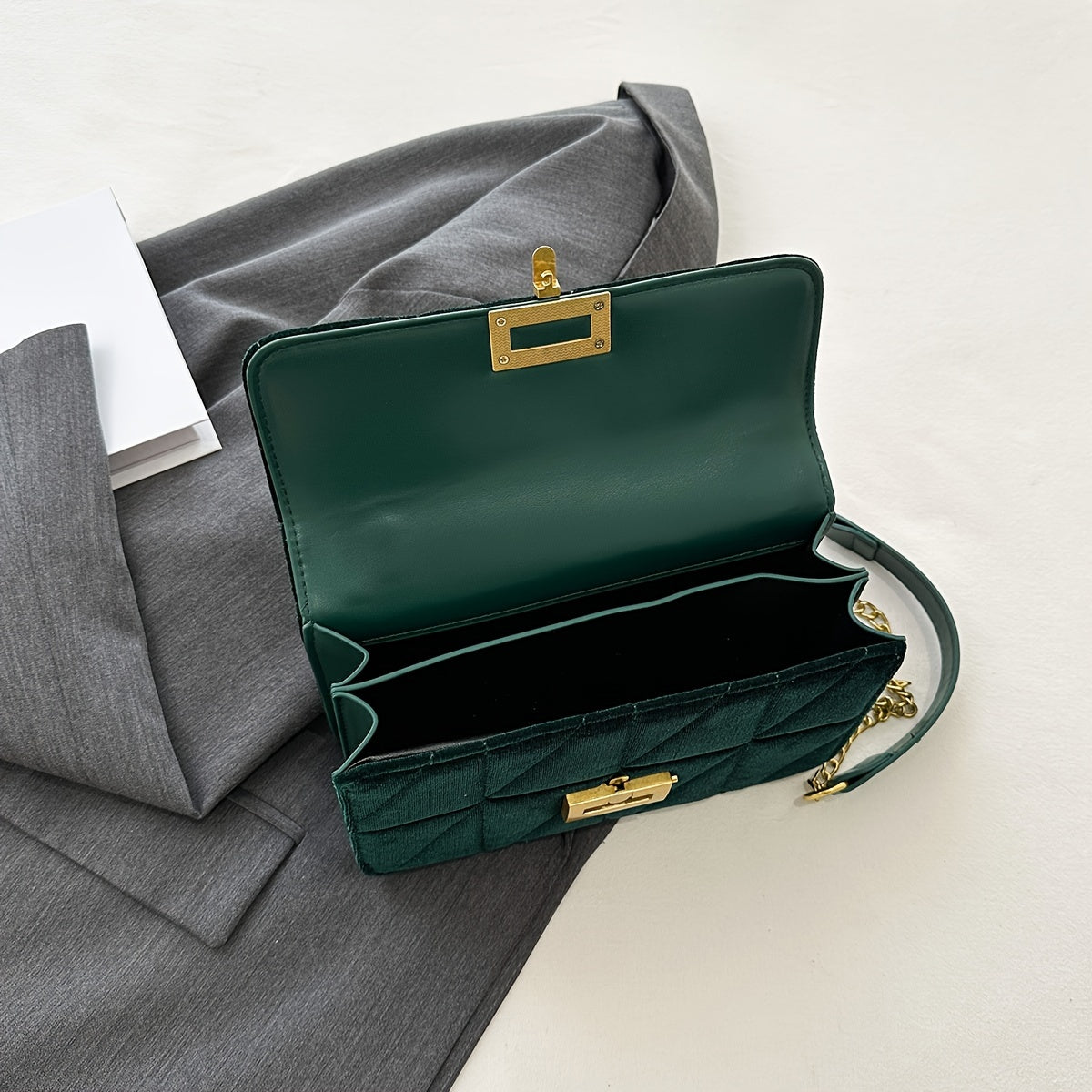 Elegant Crossbody Bag - Velvet Material with Chain