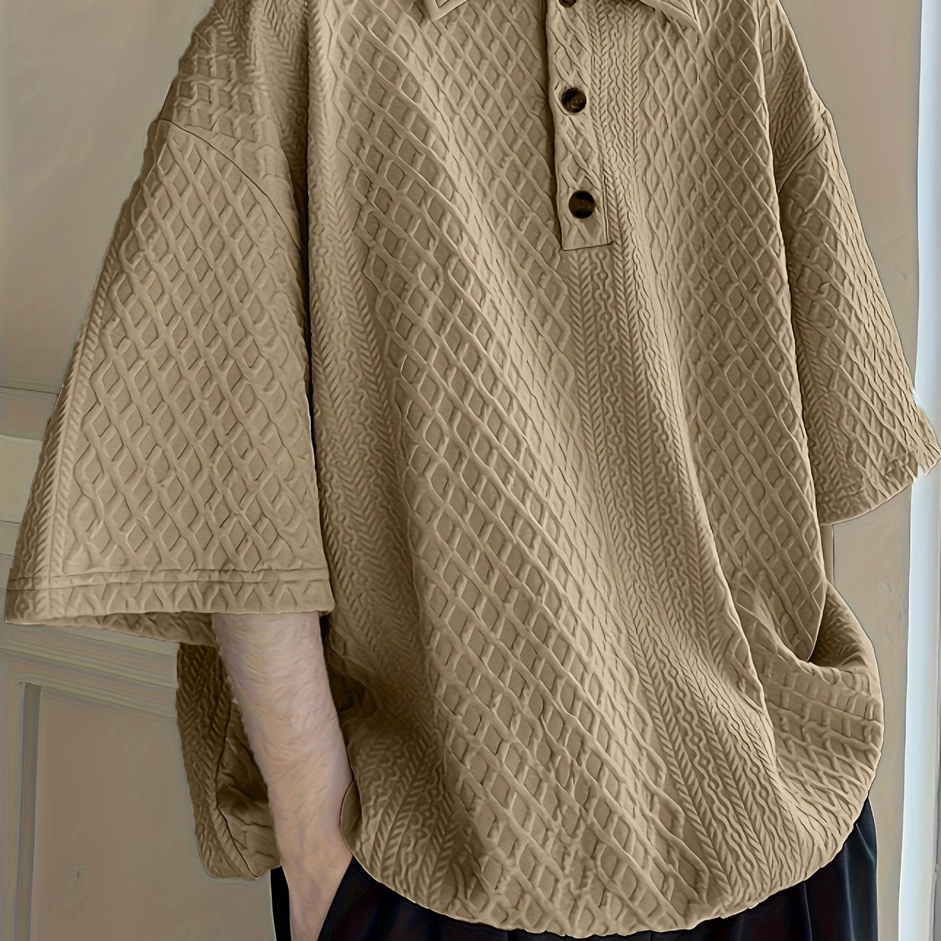 Áo Golf Nam Dáng Rộng, Họa Tiết Hình Học, Tay Ngắn