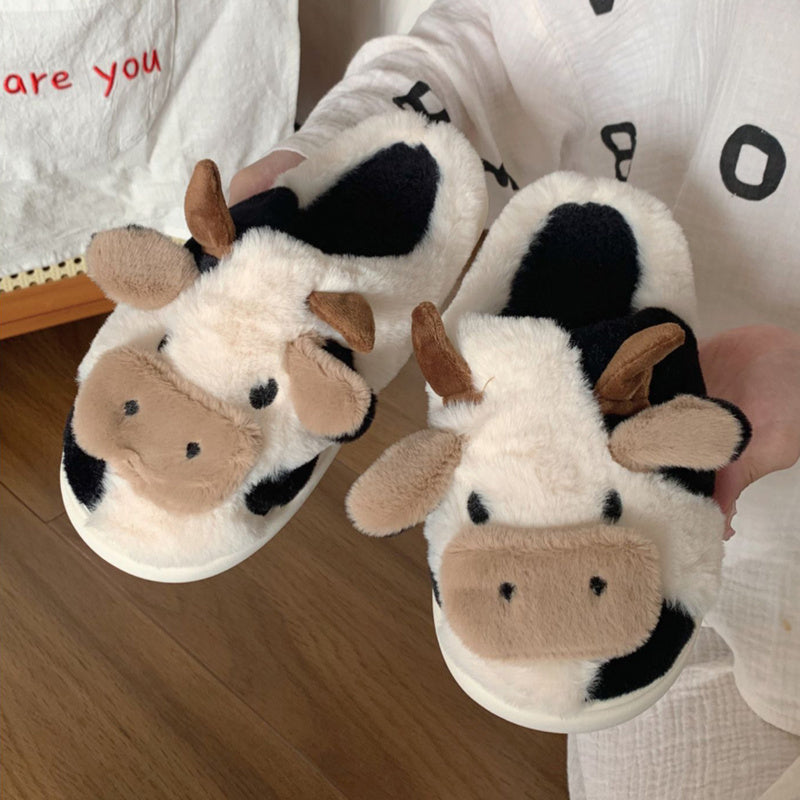 Cute Cow Slippers - Warm Fur Lining For Women