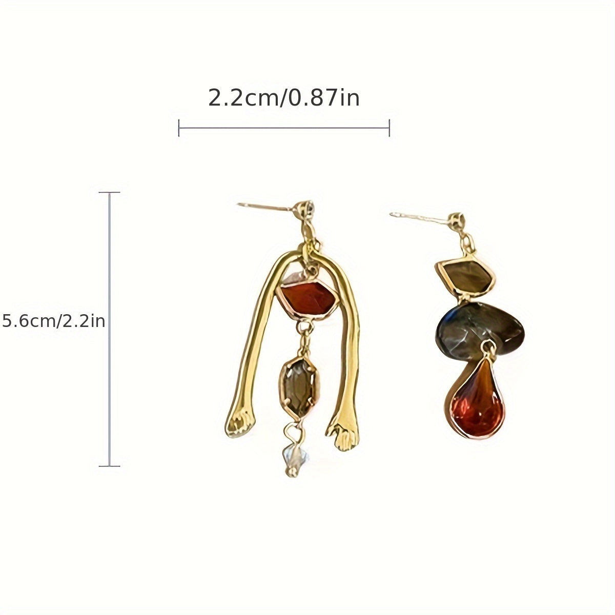 Elegant Asymmetrical Dangle Earrings for Women - Luxurious 14K Golden Plated Alloy with Synthetic Cubic Zirconia, Black & Orange Gemstone Accents, Chic Statement Jewelry for Daily Wear or Gifting, Gift Jewelry | Asymmetrical