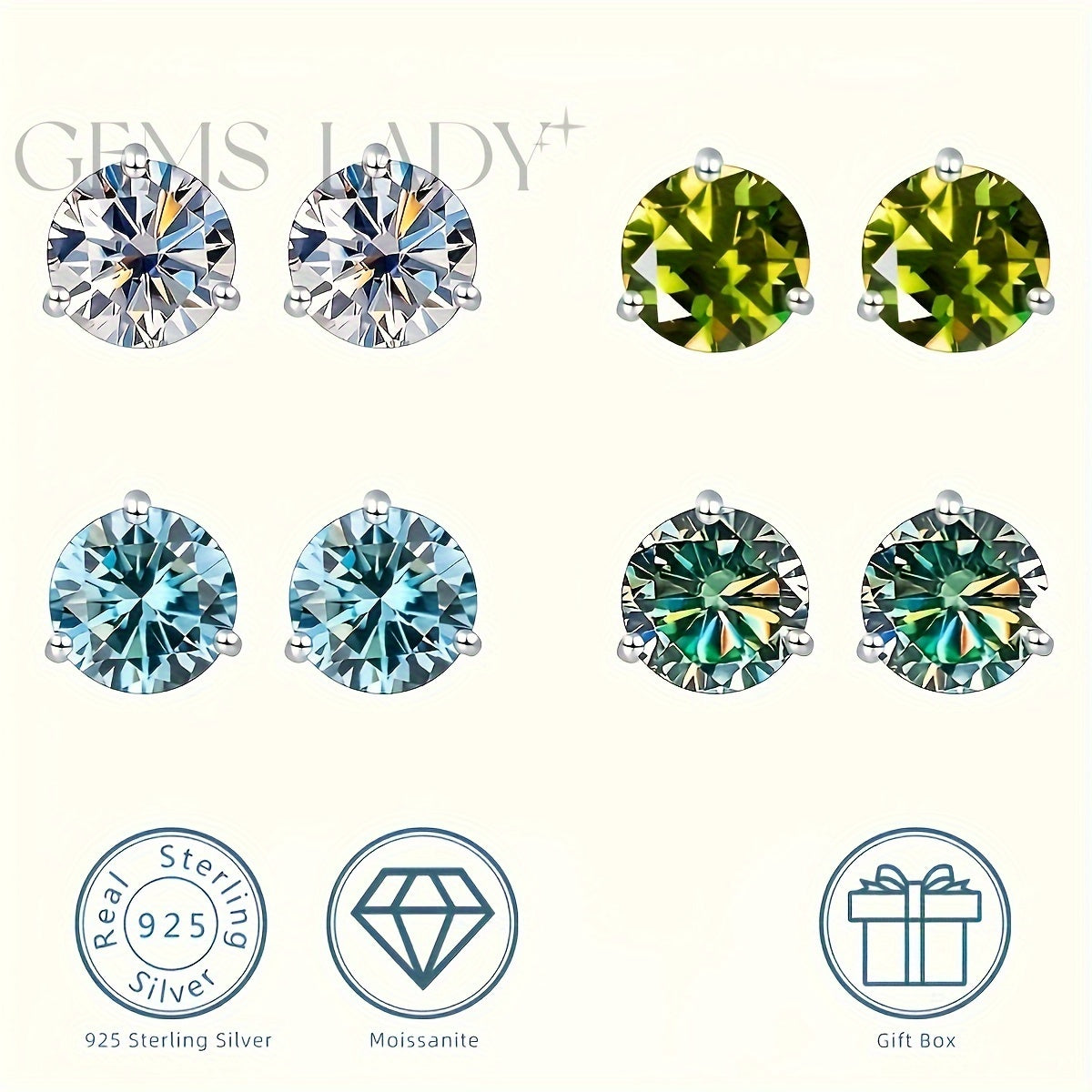 Exquisite 925 Silver 3-Claw Moissanite Shiny Earrings