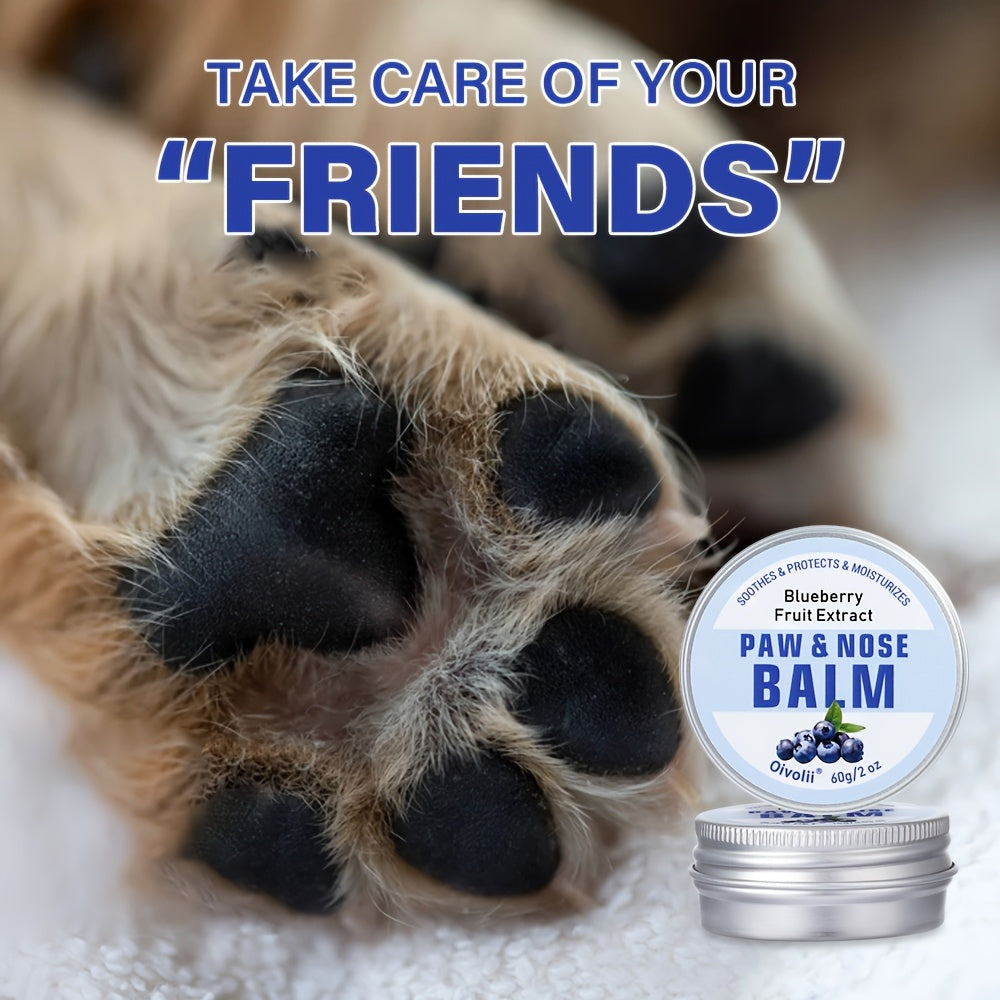 Natural Dog Paw Balm With Blueberry - Protects Paws From Hot Pavement, Wax For Dry Paws & Nose, Canine Paw Moisturizer For Cracked Paws, Cream Butter With Blueberry Scent For Cats & Dogs, Paw Protectors (2 OZ)