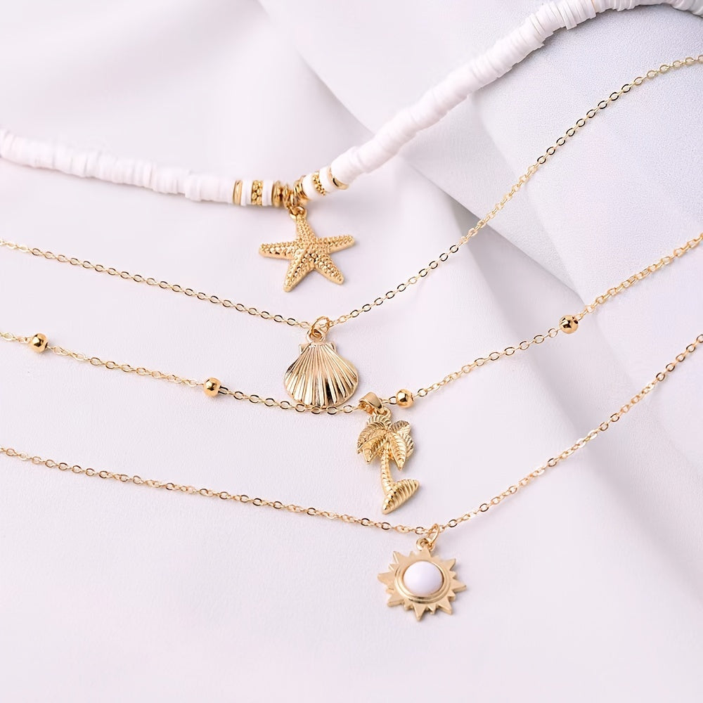 Feminine Sea Style Starfish &amp; Shell Necklace