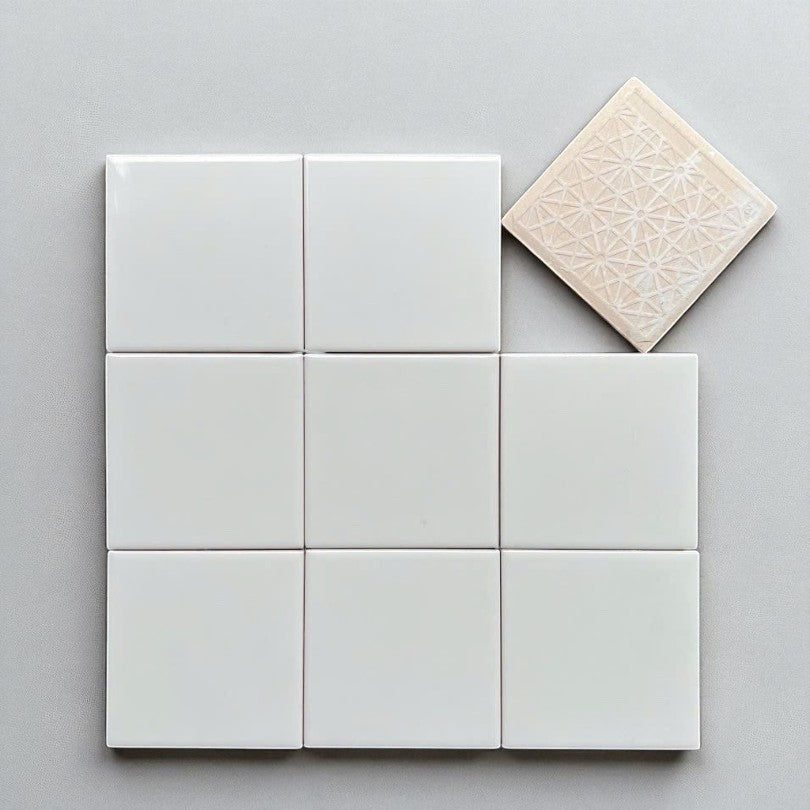 Vietnamese brick tiles, Flat glossy white, size 100x100 mm, 1001, Type 1 (1 box/ 110 tiles/ 1.1m2)