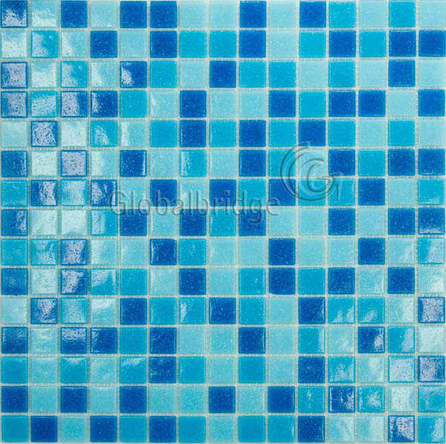 Round Multicolor Blue Glass Mosaic Tiles For Swimming Pool 