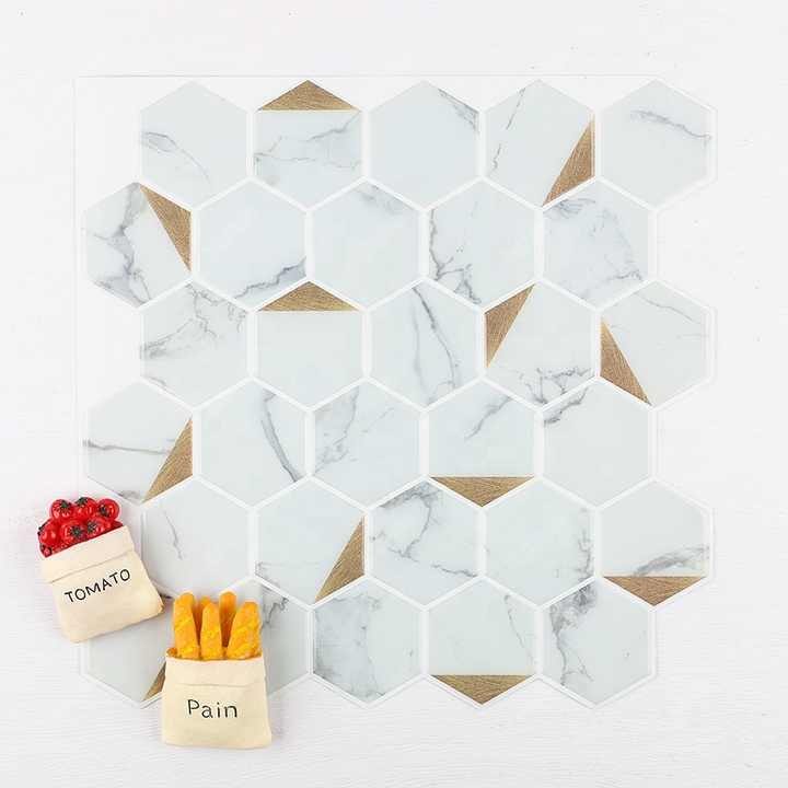 Carrara hexagon self-adhesive wall tiles 1mm, PVC material 
