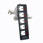Ổ cắm điện đa năng 5 ổ cắm chuẩn UK màu đen, có nhiều công tắc, chống sét, bán chạy. - Daisan Mart