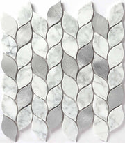 Exquisite white stone wall decoration mosaic tiles, marble style, small leaves, mixed metal, wholesale China 