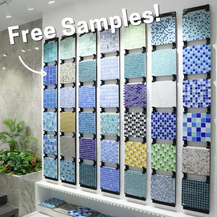 Free Sample OEM Supplier Iridescent Crystal Glass Mosaic Tiles Green Blue Sea Water Swimming Pool Floor Wall Tiles 
