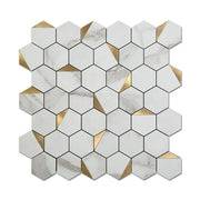 Self-adhesive white hexagon mosaic wall tiles made of aluminum composite plastic 