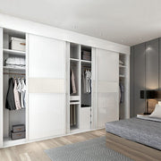 Modern wardrobe with 6 sliding doors made of transparent white frosted glass