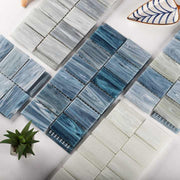 Bluwhale pearl white translucent rectangular iridescent glass mosaic tiles for swimming pool wall