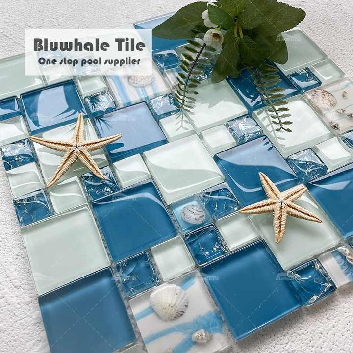Wholesale square green mosaic tiles, shell, crystal resin 