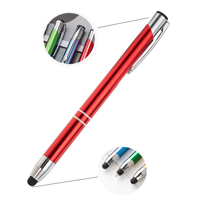 Promotional multicolor aluminum metal ballpoint pen with touch tip, custom logo stylus, for tablet, ballpoint pen printing 