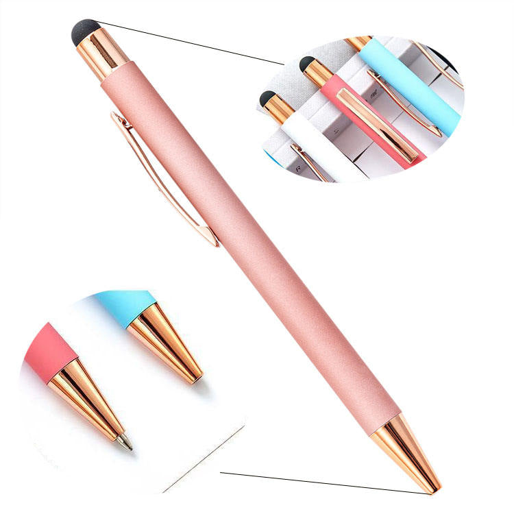 2 in 1 Metal Ballpoint Pen with Soft Rubber Stylus, Custom Personalized Logo Printing, Used as Stationery Gift – Cheapest Wholesale Price 