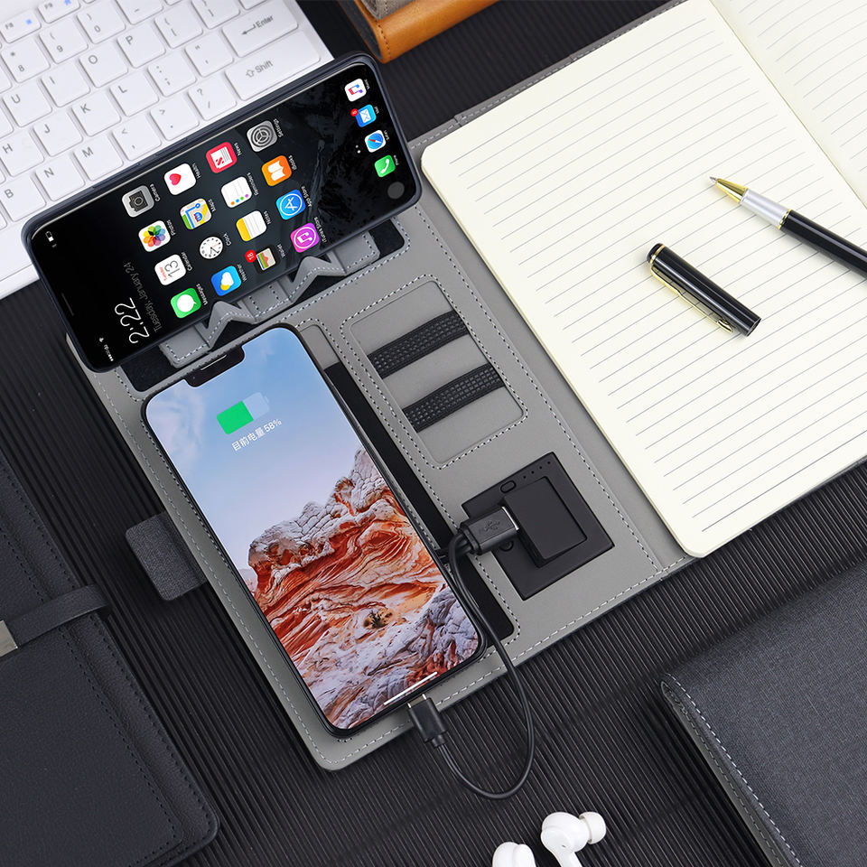 Sổ tay thông minh chất lượng siêu tốt tích hợp sạc dự phòng 8000mAh, sạc không dây và giá đỡ điện thoại