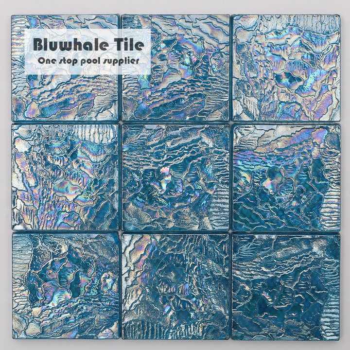 Bluwhale 97x97mm iridescent blue wavy pool glass mosaic tiles 