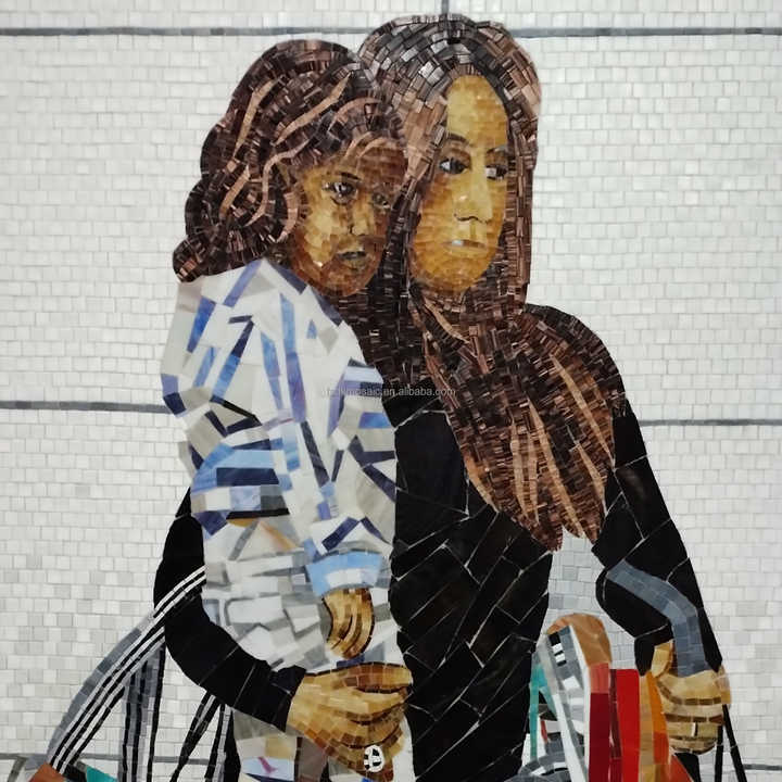 Hand Cut Glass Mosaic People Pattern On Custom Interior Wall 