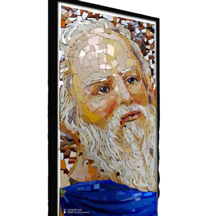 Small handmade mosaic painting decorates modern luxury living room hallway 