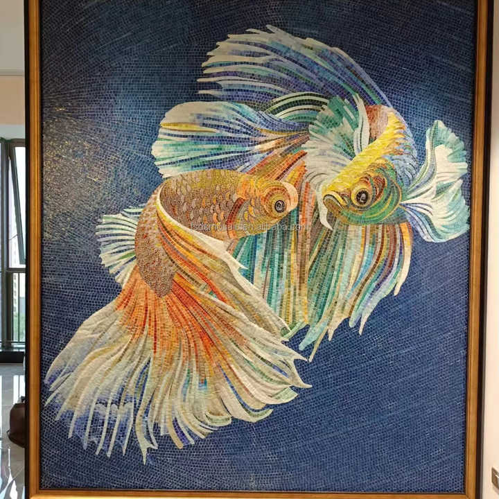 Handmade glass mosaic painting for wall decoration in hotels and luxury bathrooms 