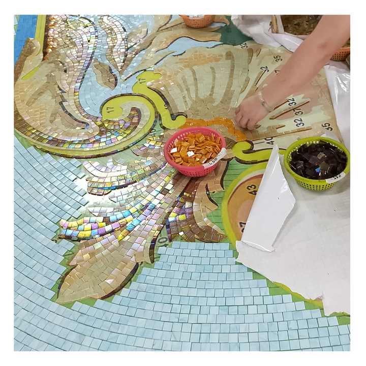 High quality handmade floral patterned glass mosaic made to order for swimming pool