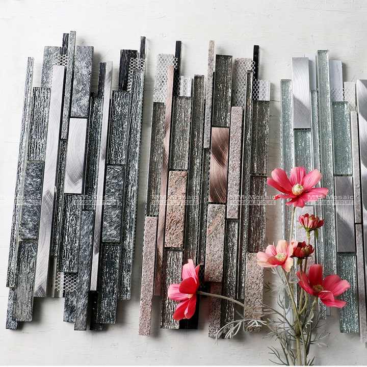Random metal aluminum, stone and glass crystal mosaic tiles for hotel project 